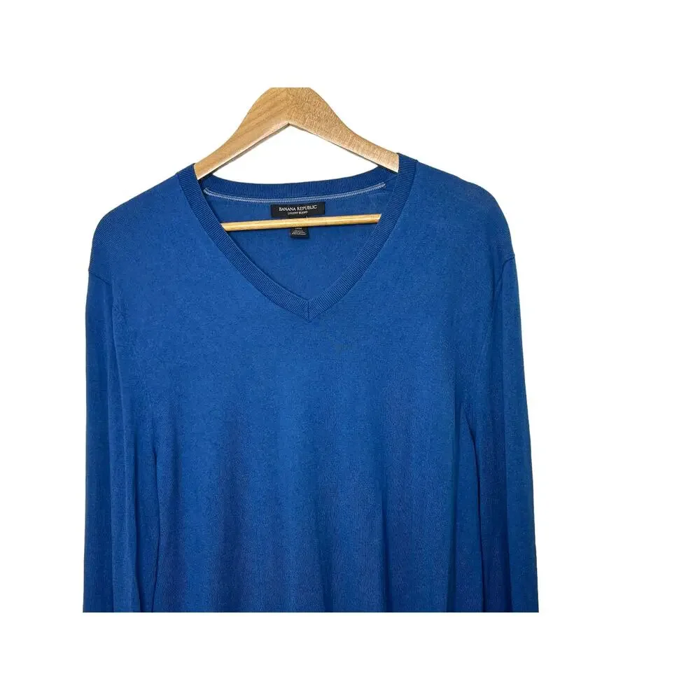 Banana Republic Luxury Blend Cashmere & Silk Blue V-Neckline Sweater Men's Large